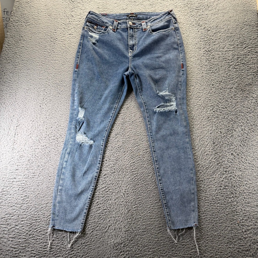 True‎ Religion Jennie Jeans Womens 33x29 Blue Cotton Denim Skinny Curvy Stitched
